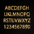 Gold vector alphabetical letters and numbers isolated on black background Royalty Free Stock Photo