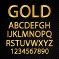 Gold vector alphabetical letters and numbers isolated on black background