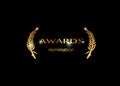 Gold vector best awards nomination concept template with golden shiny text isolated or black background. Award prize icon