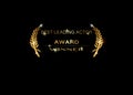 Gold vector best leading actor awards nomination concept template with golden shiny text isolated or black. Award prize icon