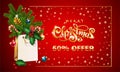 Gold Vector hand drawn lettering text Merry Christmas. 3d Shopping bag, spruce fir branche, xmas Sales offer advertising Royalty Free Stock Photo