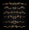Gold vector ornamental decorative borders isolated on dark background