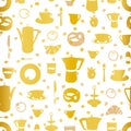 Gold pattern with breakfast table. Royalty Free Stock Photo