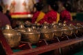 Yogjakarta, Indonesia, march 10, 2020: Gold vessels in a Hindu temple