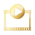 Gold video play button. Play icon isolated. Vector illustration Royalty Free Stock Photo