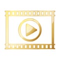 Gold video play button. Play icon isolated. Vector illustration Royalty Free Stock Photo