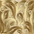 Gold vintage Baroque 3d vector seamless pattern.