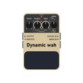 Gold vintage dynamic wah sound electric guitar stomp box effect with black knob knob and gold plate , graphic icon.