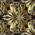 Gold vintage floral 3d vector seamless pattern. Abstract ornamen