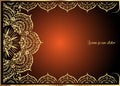 Gold vintage greeting card on orange background. Luxury ornament template. Great for invitation, flyer, menu, brochure Royalty Free Stock Photo