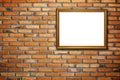 Gold vintage photo frame on red brick wall Royalty Free Stock Photo