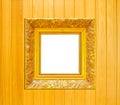 Gold Vintage picture frame on wood background Royalty Free Stock Photo