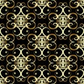 Gold vintage swirls vector seamless pattern. Greek style ornamental ornate background. Floral repeat backdrop. Elegance golden Royalty Free Stock Photo