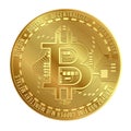 Gold virtual bitcoin coin isolated on white background