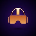 Gold Virtual reality glasses icon isolated on black background. Stereoscopic 3d vr mask. Vector Illustration