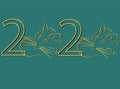 Gold 2020 vision with rat icons. Lineart design mouse, mice, rat icons. 2020 new year. Banner Logo gold 2020 happy new year, Royalty Free Stock Photo