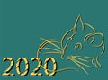 Gold 2020 vision with rat icons. Lineart design mouse, mice, rat icons. 2020 new year. Banner Logo gold 2020 happy new year, Royalty Free Stock Photo