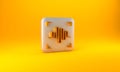 Gold Voice recognition icon isolated on yellow background. Voice biometric access authentication for personal identity Royalty Free Stock Photo