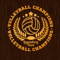 Gold volleyball emblem on the wooden texture