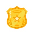 Gold warrant, police badge, sheriff star. oncept order, observance law. Royalty Free Stock Photo