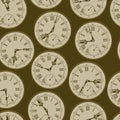 Gold watch. Seamless pattern with dial drawing vintage watches