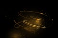 Illustration vector abstract chaos, gold wave line pattern, flow line and particle dot on dark color background.
