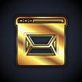 Gold Website and envelope, new message, mail icon isolated on black background. Usage for e-mail newsletters, headers