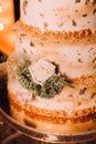 Gold wedding cake closed up Royalty Free Stock Photo