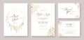 Gold Wedding Invitation, save the date, thank you, rsvp card Design template. Vector. winter flower, Rose, silver dollar, olive Royalty Free Stock Photo