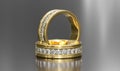 Gold wedding ring isolated on grey background. 3d render