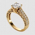 Gold Wedding Ring With Large Diamond isolated on transparent background Royalty Free Stock Photo