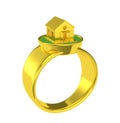 Gold wedding ring with a small house Royalty Free Stock Photo