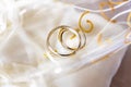 Gold wedding rings close up, wedding accessories