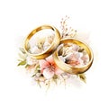 Gold Wedding Rings and Flowers Royalty Free Stock Photo