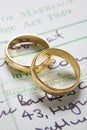 Gold Wedding Rings On Marriage Certificate Royalty Free Stock Photo