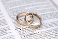 Gold wedding rings on a page showing love Royalty Free Stock Photo