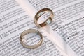 Gold wedding rings on a page showing love Royalty Free Stock Photo