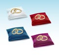 Gold Wedding Rings on Red White Blue Purple Satin Pillow