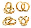 Yellow gold wedding rings and two bands realistic vector collection Royalty Free Stock Photo
