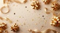 A gold and white background with a bunch of gold bows and stars Royalty Free Stock Photo