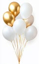 Gold and White Balloons Bunch Isolated on White Background, Party Decor, Celebration Royalty Free Stock Photo