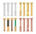 Gold white bronze columns. Realistic malachite stone and golden antique roman column. Isolated architecture vector Royalty Free Stock Photo