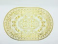 Gold and white colorful synthetic textile table mat with classic retro vintage pattern on white background 06