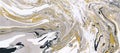 Gold, white and gray marble ink texture. Hand drawn pattern abstract horizontal banner background.