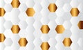 Gold and white honey hexagonal cells texture. Mosaic or speaker fabric shape pattern. Technology concept. Honeyed comb