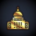 Gold White House icon isolated on black background. Washington DC. Vector Royalty Free Stock Photo