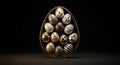Gold and white patterned eggs in an oval basket Royalty Free Stock Photo