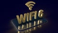 The gold wifi6 on smartphone for internet or technology concept 3d rendering Royalty Free Stock Photo
