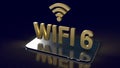 The gold wifi6 on smartphone for internet or technology concept 3d rendering Royalty Free Stock Photo