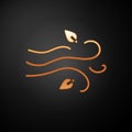 Gold Wind icon isolated on black background. Windy weather. Vector
